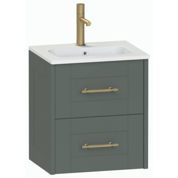 Calypso Chiltern 2 Drawer Wall Hung Slim Vanity Unit With Idro Cast Marble White Basin - 500mm Wide - 1 TH