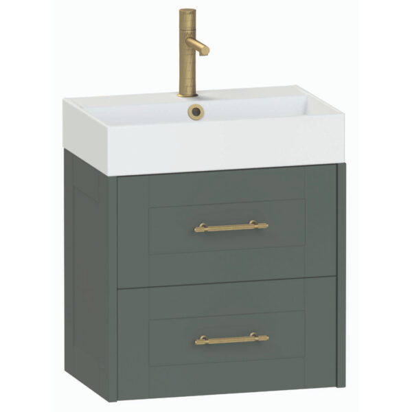 Calypso Chiltern 2 Drawer Wall Hung Slim Vanity Unit With Memphis Ceramic White Basin - 600mm Wide - 1 TH