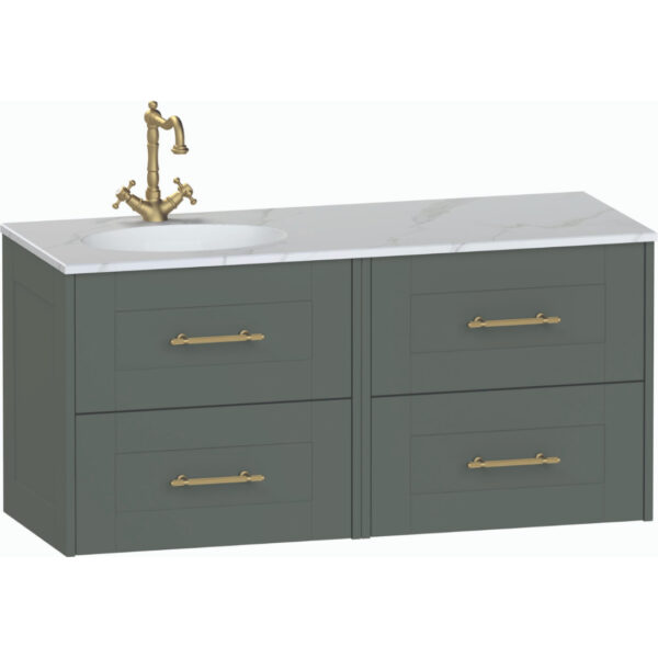 Calypso Chiltern 4 Drawer Wall Hung Vanity Unit With Calypstone Aura Cirrus White Basin - 1200mm Wide - No TH - LH