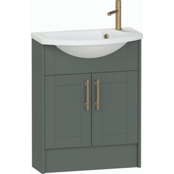 Calypso Chiltern 2 Door Floor Standing Slim Vanity Unit With Art Cast Marble White Basin - 650mm Wide - 1 TH - RH