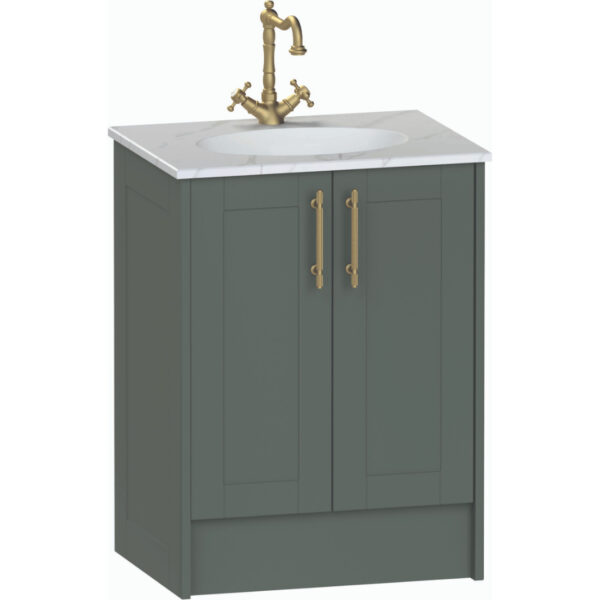 Calypso Chiltern 2 Door Floor Standing Vanity Unit With Calypstone Aura Storm Grey Basin - 600mm Wide - No TH