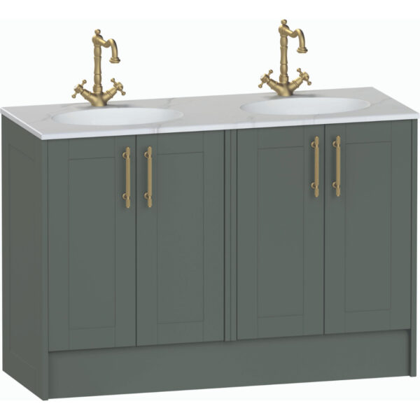 Calypso Chiltern 4 Door Floor Standing Vanity Unit With Calypstone Aura Storm Grey Double Basin - 1200mm Wide - No TH