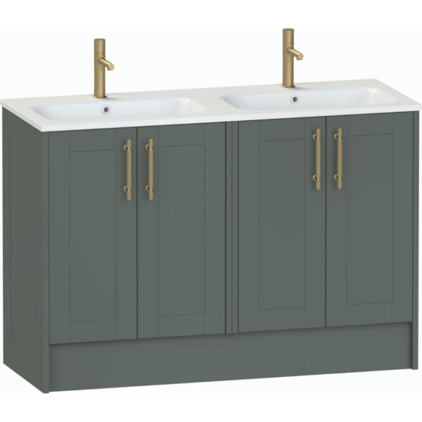 Calypso Chiltern 4 Door Floor Standing Vanity Unit With Orani Cast Marble Gloss White Double Basin - 1200mm Wide