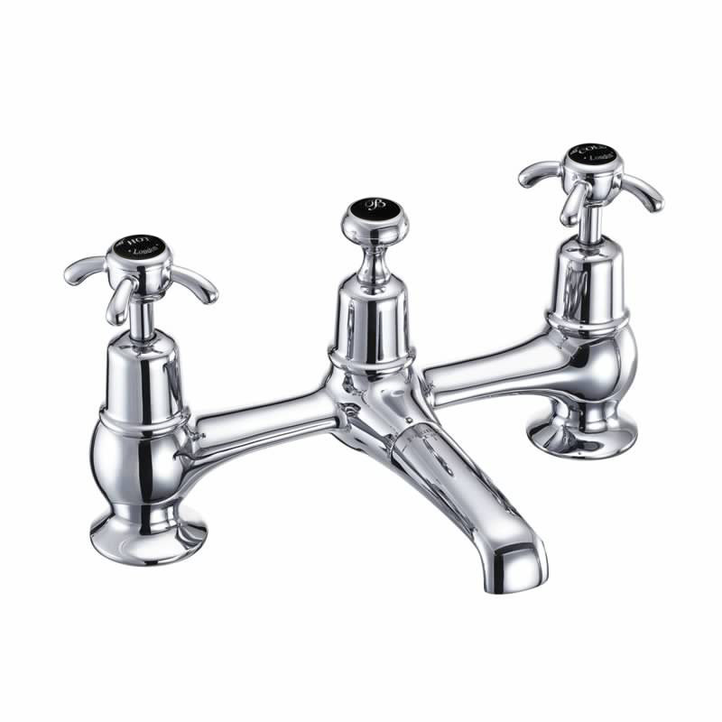 Burlington Anglesey 3 TH Basin Mixer Tap With Pop Up Waste - Chrome/Black