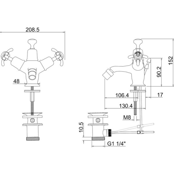 Burlington Anglesey Mono Bidet Mixer Tap With Pop Up Waste - Image 3