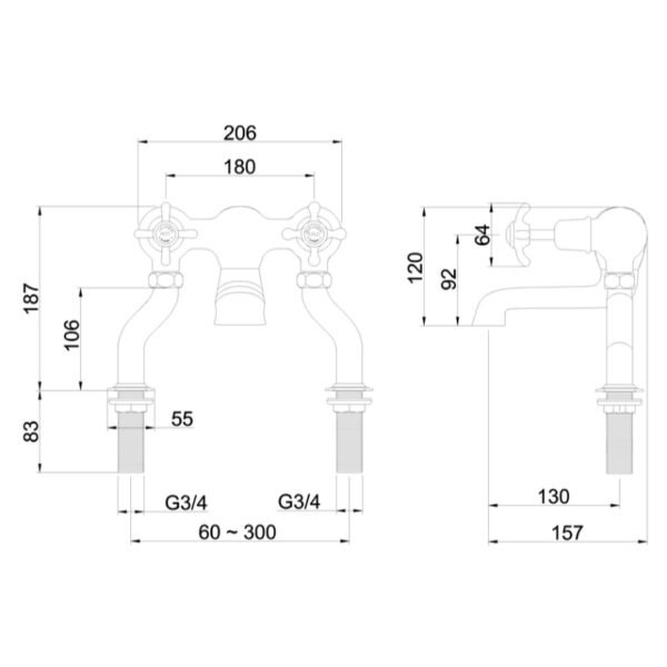 Burlington Anglesey Deck Mounted Bath Filler Tap - Image 3