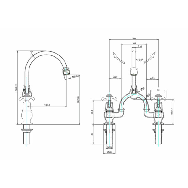 Burlington Anglesey Bridge Basin Mixer Tap With 200mm Curved Spout - Image 3