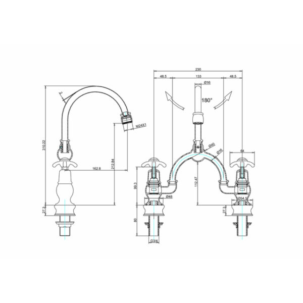 Burlington Anglesey Bridge Regent Arch Basin Mixer Tap With Curved Spout - Image 3