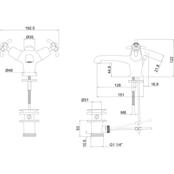 Burlington Anglesey Mono Basin Mixer  Tap With Pop Up Waste - Image 3