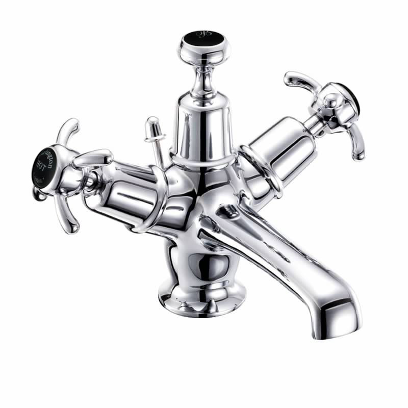 Burlington Anglesey Mono Basin Mixer  Tap With Pop Up Waste - Chrome/Black