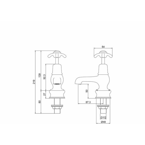 Burlington Anglesey Cloakroom Regent Basin Pillar Taps - Image 3