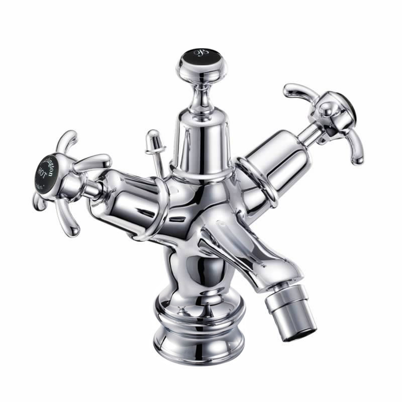 Burlington Anglesey Mono Regent Bidet Mixer Tap With Pop Up Waste - Chrome/Black