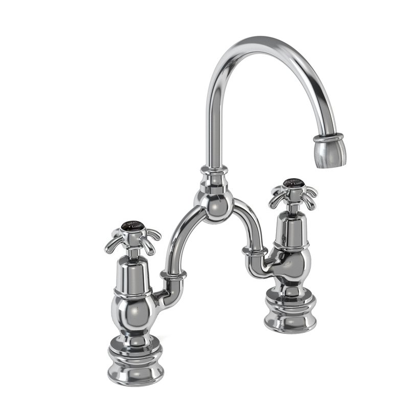 Burlington Anglesey 3 TH Basin Mixer Tap With Pop Up Waste - Chrome/Black