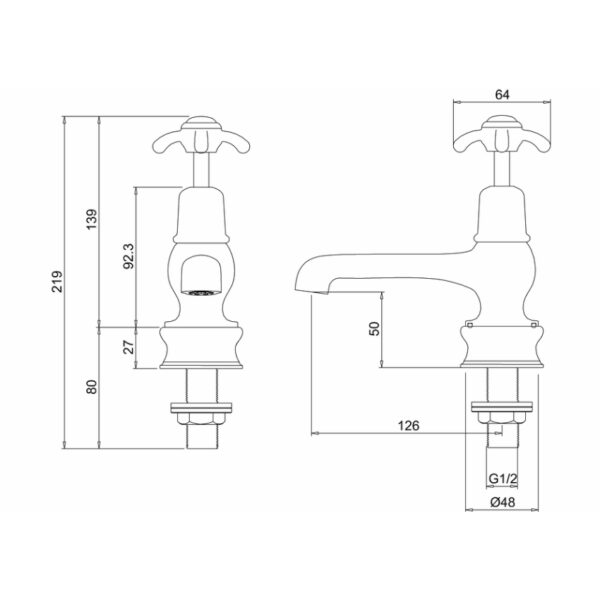 Burlington Anglesey Quarter Turn Regent Basin Pillar Taps - Image 3