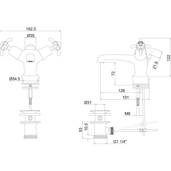 Burlington Anglesey Mono Regent Basin Mixer  Tap With Pop Up Waste - Image 3