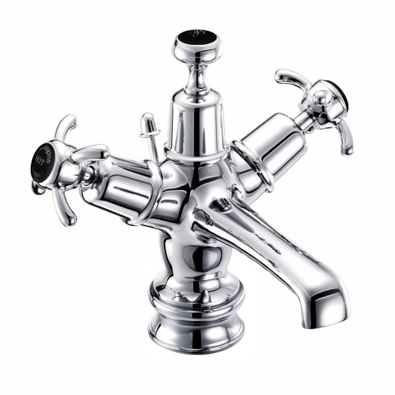 Burlington Anglesey Mono Regent Basin Mixer  Tap With Pop Up Waste - Chrome/Black