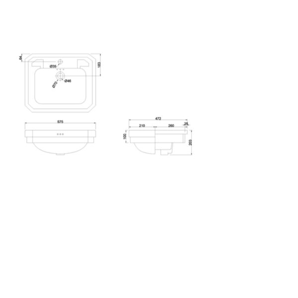 Burlington Semi Recessed Basin - 575mm Wide - Jet Black - Image 2