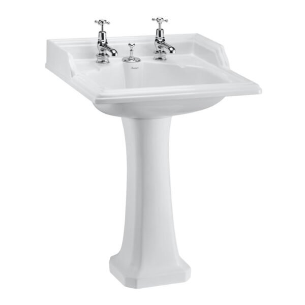 Burlington Classic Basin With Full Pedestal And Invisible Overflow - 650mm Wide - 2 TH - Gloss White