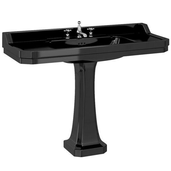 Burlington Edwardian Basin With Full Pedestal - 1210mm Wide - 3 TH - Jet Black