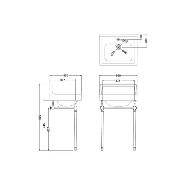 Burlington Basin With Washstand - 560mm Wide - White - Image 2