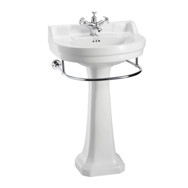 Burlington Edwardian Round Basin With Regal Full Pedestal And Towel Rail - 560mm Wide - White