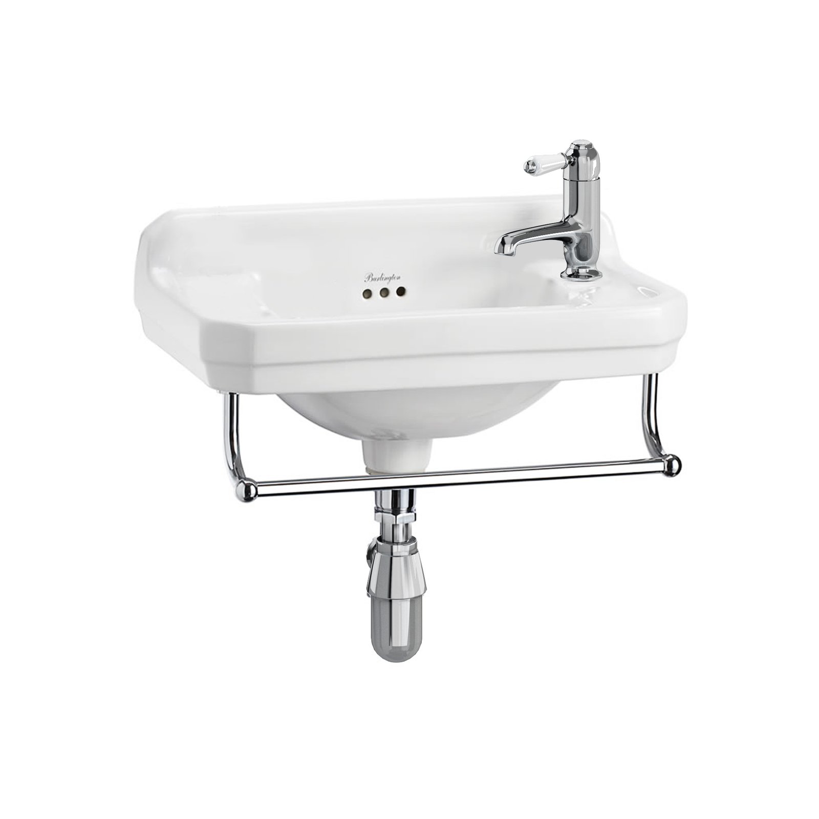 Burlington Edwardian Wall Hung Basin With Towel Rail – 512mm Wide – Gloss White - 1 Right Hand
