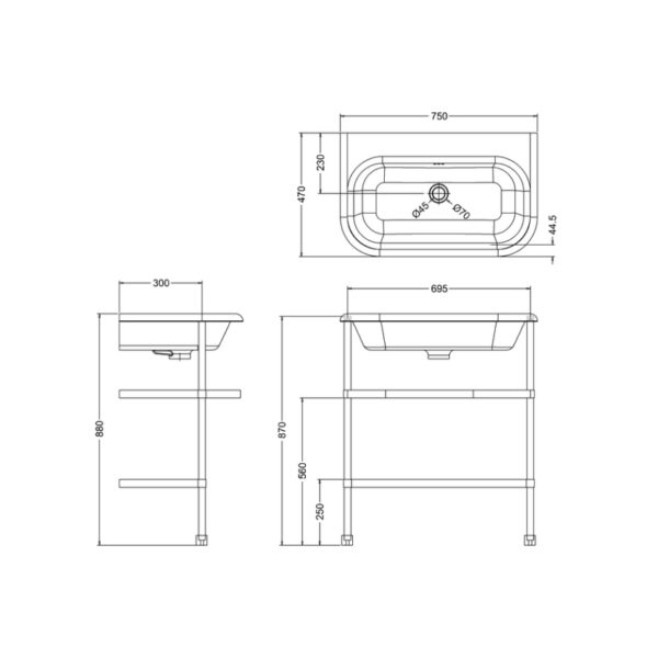 Burlington Basin With Washstand - No TH - White - Image 4