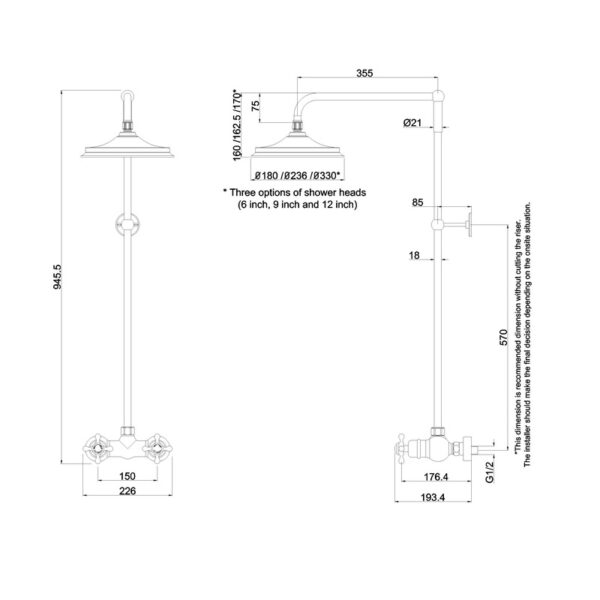 Burlington Eden 1 Outlet Thermostatic Exposed Shower Valve With Rigid Riser, Swivel Shower Arm And Head - Image 3