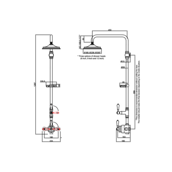 Burlington Thermostatic 1 Outlet Exposed Shower Valve With Rigid Riser, Fixed Shower Arm, Soap Basket And Shower Head - Chrome/White - Image 3