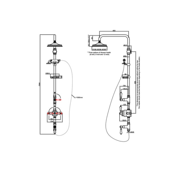 Burlington Thermostatic 2 Outlet Exposed Shower Valve With Rigid Riser, Fixed Shower Arm, Handset,Soap Basket And Shower Head - Chrome/White - Image 3