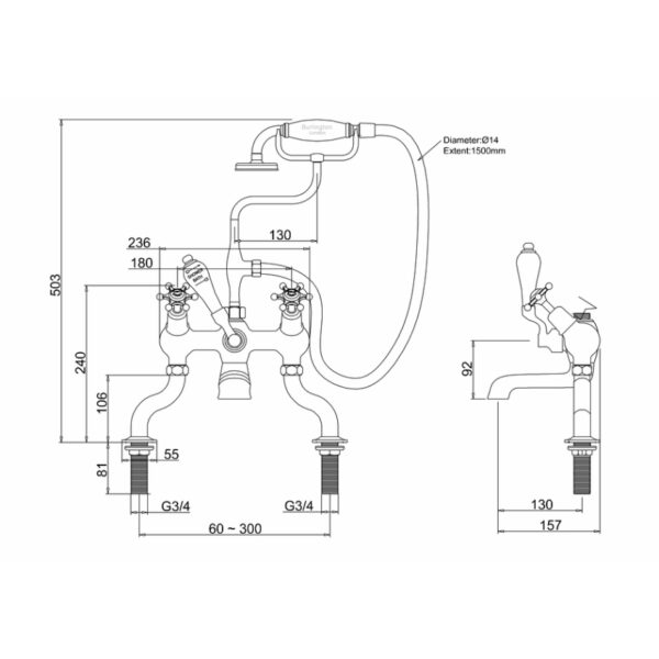 Burlington Birkenhead Deck Mounted Angled Bath Shower Mixer Tap - Image 3