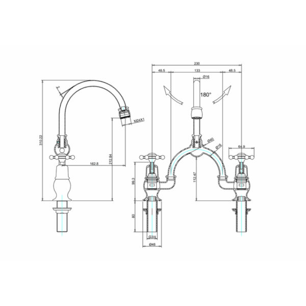 Burlington Birkenhead Bridge Regent Arch Basin Mixer Tap With Curved Spout - Image 3