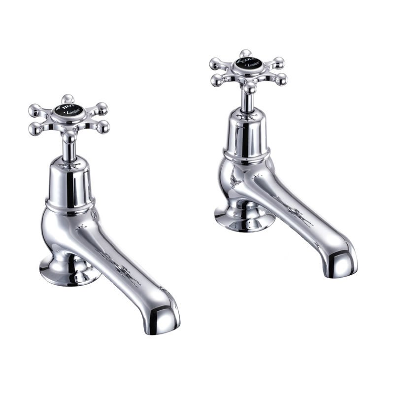 Burlington Birkenhead Bath Pillar Taps - Chrome/Black