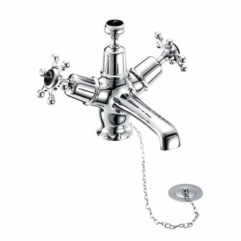 Burlington Anglesey 3 TH Basin Mixer Tap With Pop Up Waste - Chrome/Black