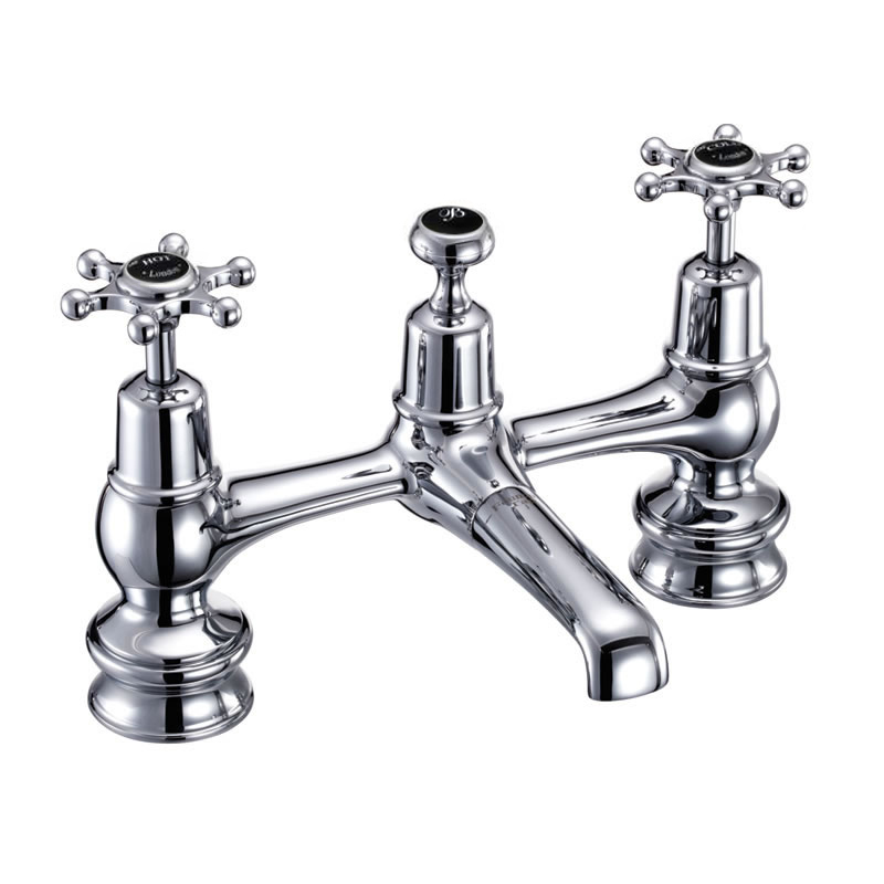 Burlington Anglesey 3 TH Basin Mixer Tap With Pop Up Waste - Chrome/Black