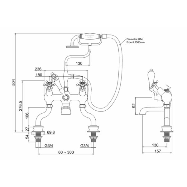 Burlington Claremont Deck Mounted Angled Regent Bath Shower Mixer Tap - Image 3