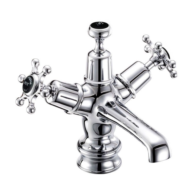 Burlington Anglesey 3 TH Basin Mixer Tap With Pop Up Waste - Chrome/Black