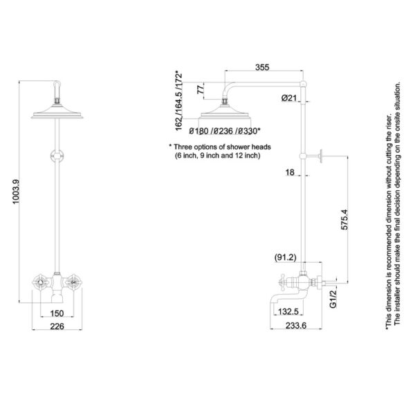 Burlington Tay Wall Mounted Thermostatic Bath Shower Mixer With Swivel Shower Arm, Head And Vertical Riser - Image 3