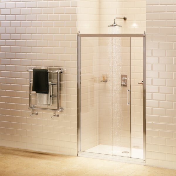 Burlington Recessed Sliding Shower Door - 8mm Glass - 1400mm Wide - Aluminium