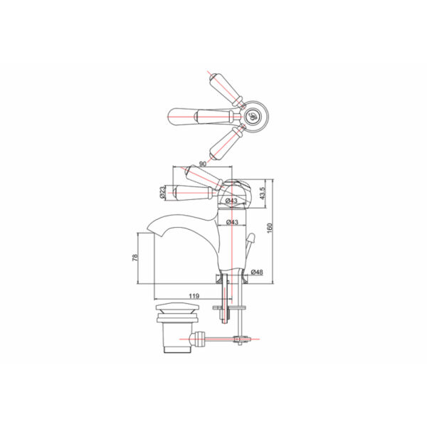 Burlington Chelsea Curved Spout Monobloc Basin Mixer Tap With Pop-Up Waste - Image 3