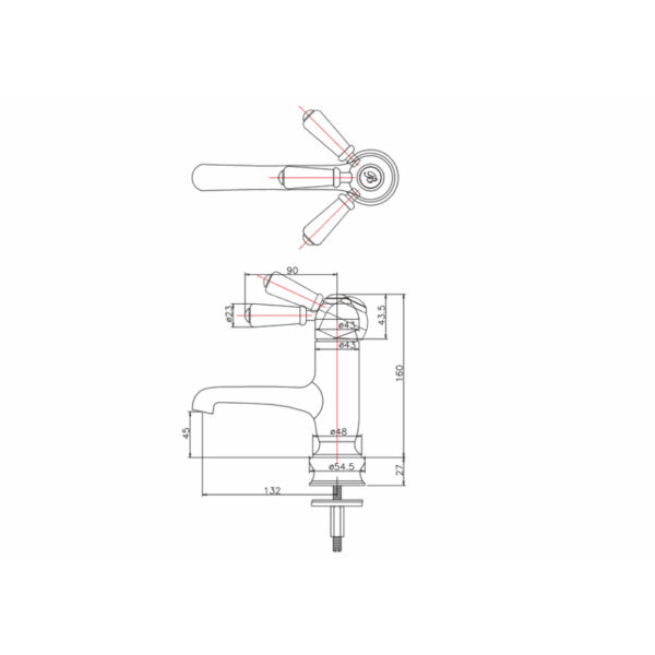 Burlington Chelsea Straight Spout Monobloc Regent Basin Mixer Tap Without Waste - Chrome/White - Image 3