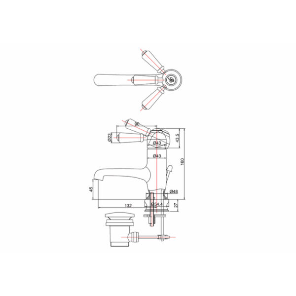 Burlington Chelsea Straight Spout Monobloc Regent Basin Mixer Tap With Pop-Up Waste - Chrome/White - Image 3