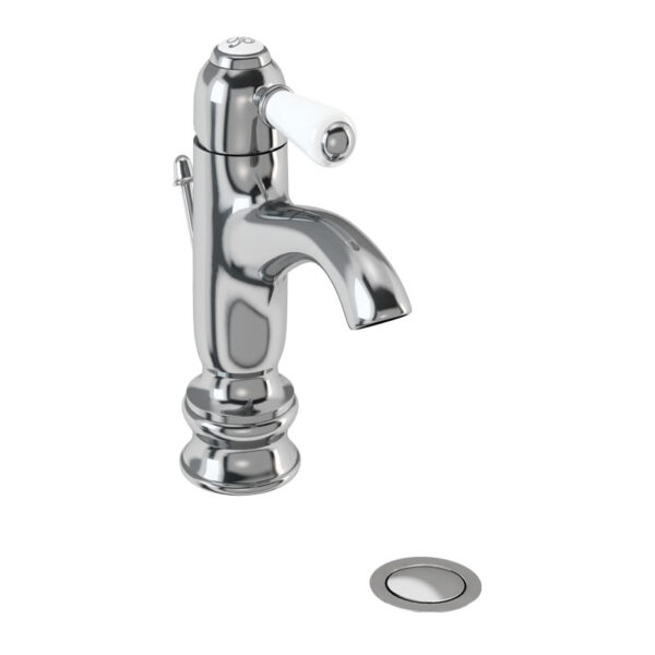 Burlington Chelsea Curved Spout Monobloc Regent Basin Mixer Tap With Pop-Up Waste - Chrome/White