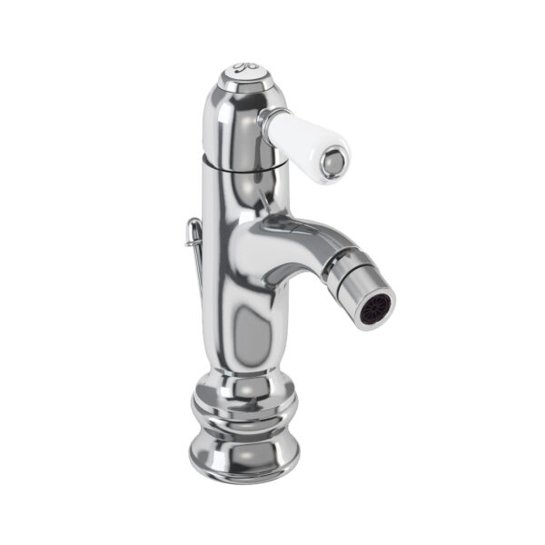 Burlington Chelsea Curved Spout Monobloc Regent Bidet Mixer Tap With Pop-Up Waste - Chrome/White
