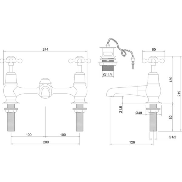 Burlington Anglesey 3 TH Basin Mixer Tap With Pop Up Waste - Image 3