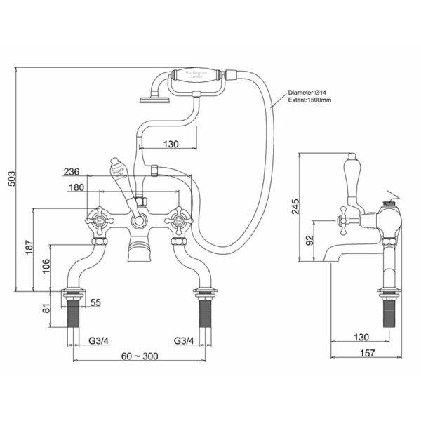 Burlington Kensington Deck Mounted Bath Shower Mixer Tap - Image 3