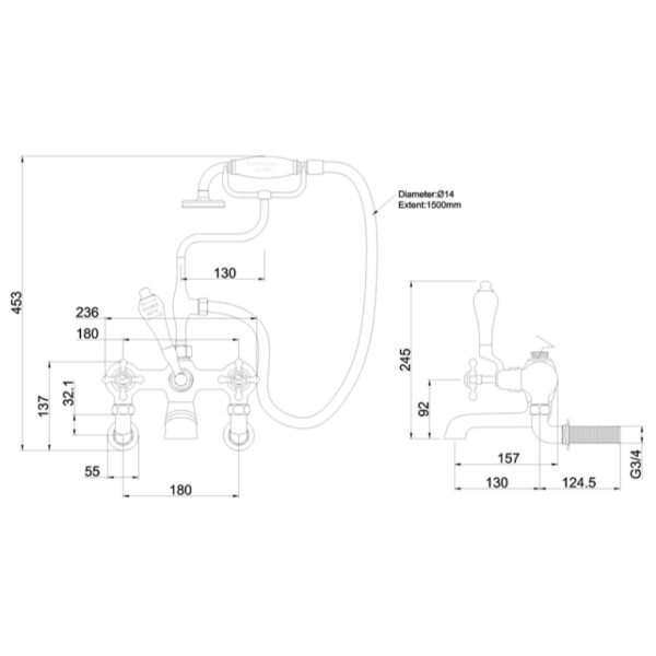 Burlington Claremont Wall Mounted Quarter Turn Bath Shower Mixer Tap - Image 3