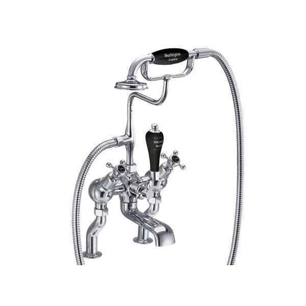 Burlington Claremont Deck Mounted Angled Bath Shower Mixer Tap - Chrome/Black
