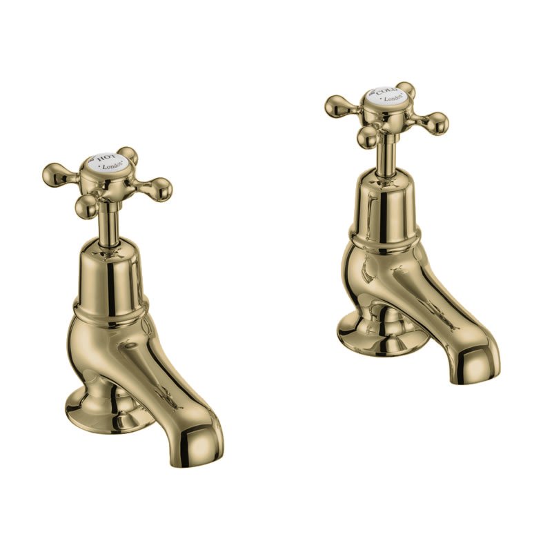 Burlington Claremont Cloakroom Quarter Turn Basin Pillar Taps - Gold/White