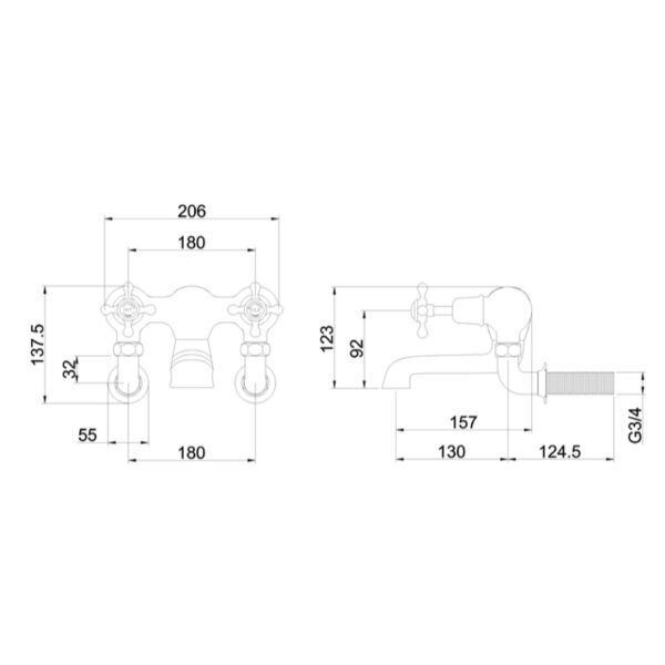 Burlington Claremont Wall Mounted Bath Filler Tap - Image 3